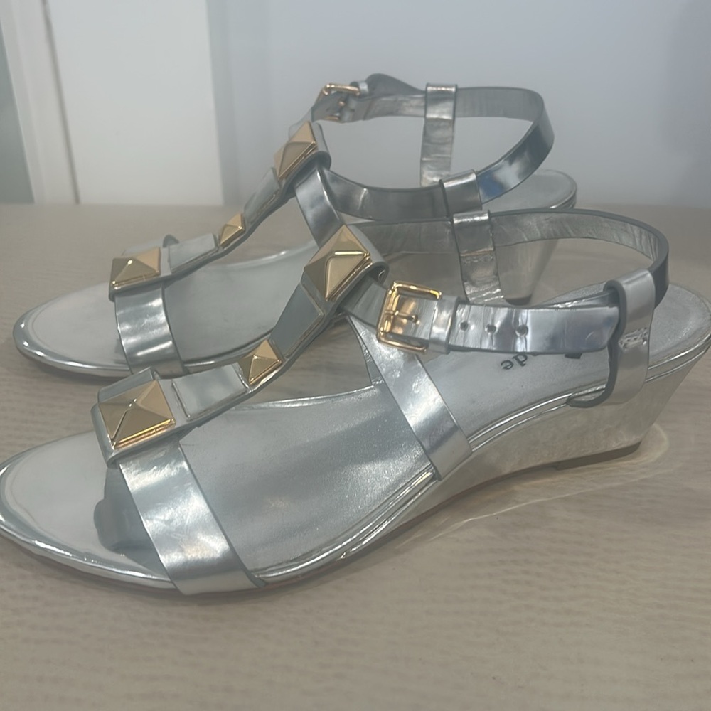 Kate Spade New York Silver Sandals with Gold Accents